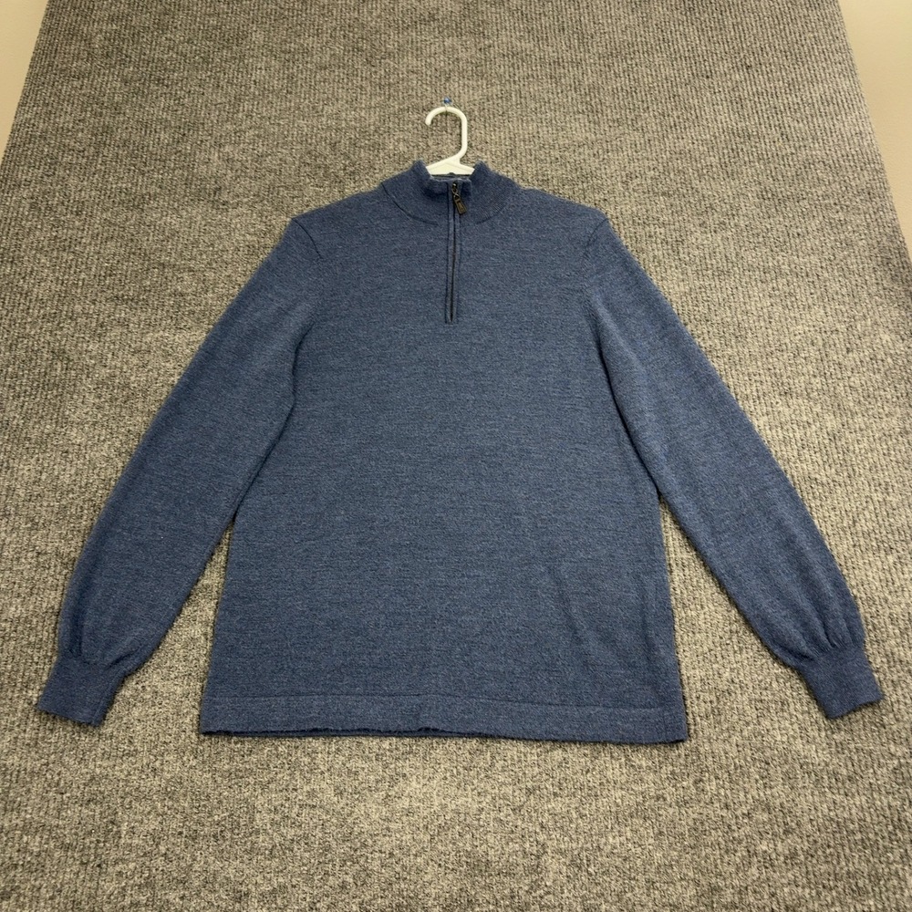 Joseph Abboud Sweater Mens M Blue Merino Wool Quarter Zip Mock Neck Classic